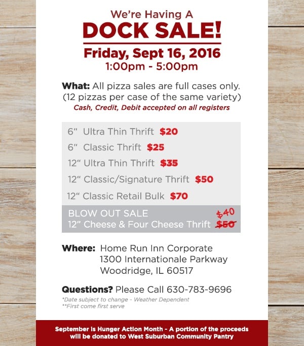 Support Hunger Month at the Home Run Inn Dock Sale